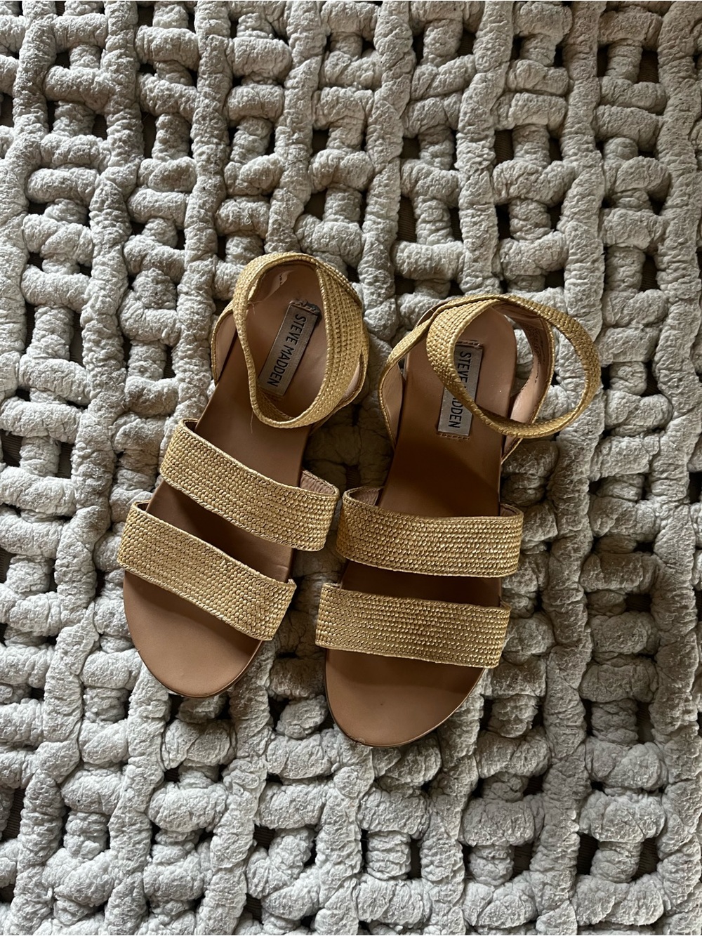 Steve Madden Natural Woven Triple Strap Ankle Sandals